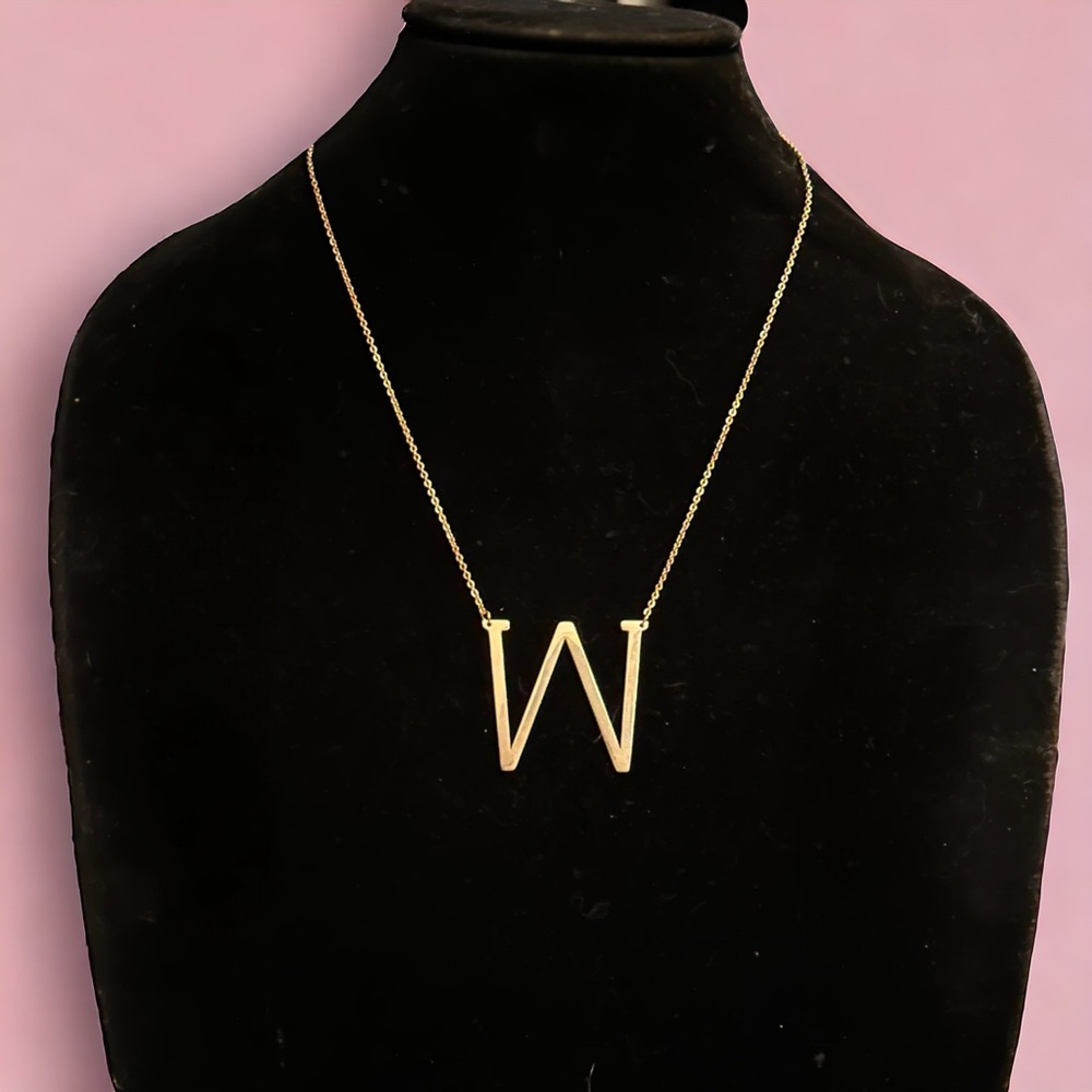 18K gold plated large initial letter W necklace